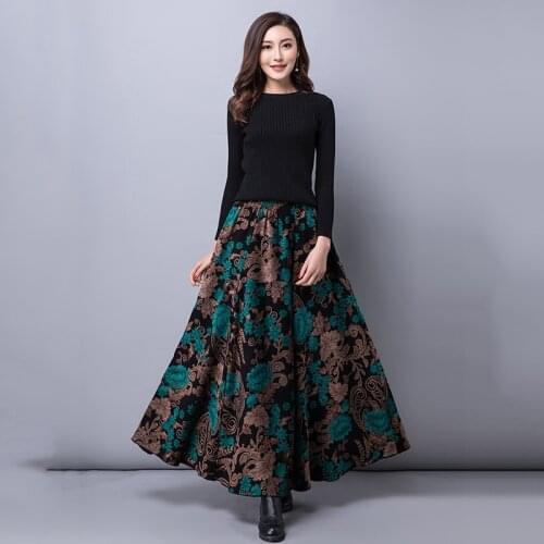 Spring autumn new retro print half-length long skirt women high-waisted big swing skirt multiple styles fashion color skirt s229
