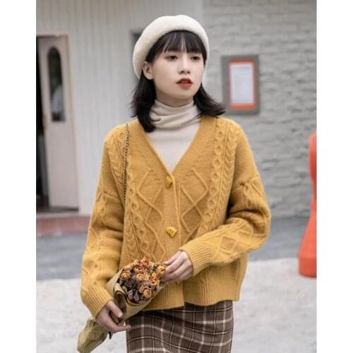 2021 New Women Knitted Cardigans Sweater Tops Solid Casual Sweater V neck Button Long Sleeve Fashion Spring Autumn Coat Female