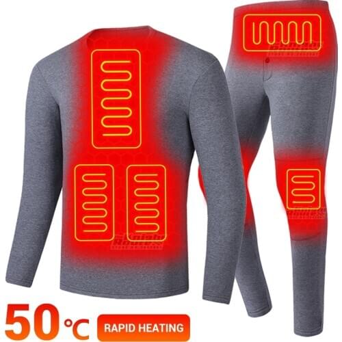 Winter Thermal Underwear Men Electric Heated Underwear Men Mens Ski Suit USB Battery Powered Fleece Thermal Heating Long Johns