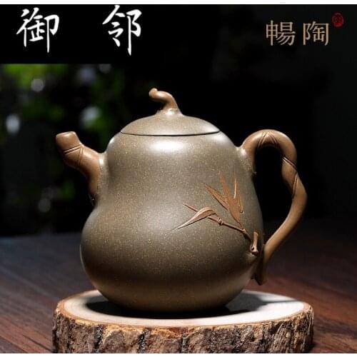Famous art master craftsmen TaoJianQuan manual recommended old green Duan Fulu bamboo pot of the republic of China