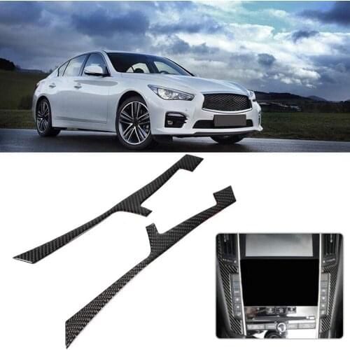 2Pcs Car Carbon Fiber Interior Center Control Cover Trim for Infiniti Q50 Q60 2013-2019