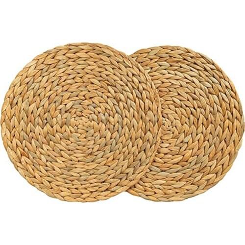 2PCS Primary Color Natural Water Hyacinth Weave Placemat Round Braided Rattan Tablemats Placemat Kitchen Goods Tablemats