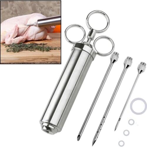 2 oz Stainless Steel Commercial Grade Meat Marinade Flavor Injector Kit Large Capacity Seasoning Injector with 3 Professional Ma
