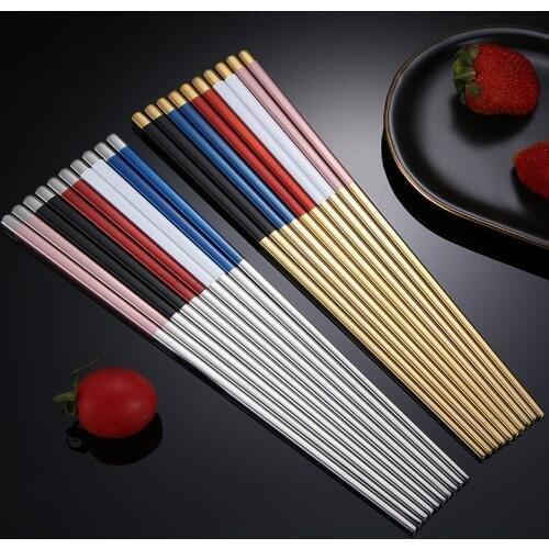 5 Pair Chinese Metal Chopsticks 304 Stainless Steel Chopsticks Portable Travel Chop Stick Reusable Food Sticks For Sushi Hashi