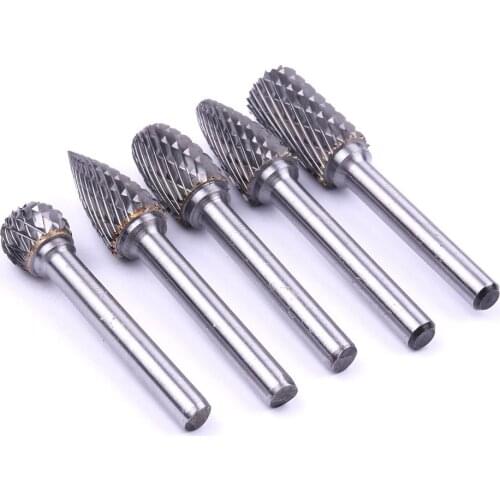 5pcs Double cut Tungsten Carbide Rotary burr Set Metal Carving Drilling Polishing Bits with 6*12mm Blade Shank for Die Grinder