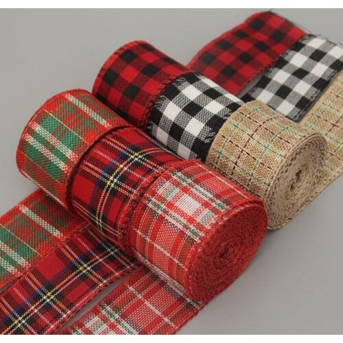 6M/Lot Colorful Plaid Linen Ribbon Rolls Rustic Vintage Wedding Decor Christmas Gift Wrapping Festival Party Bow For Home Decor
