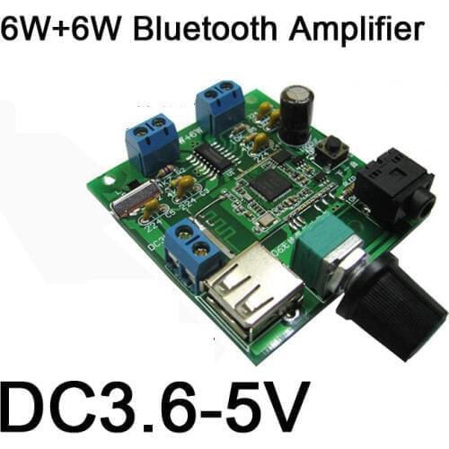6W+6W Bluetooth V2.0 Amplifier Wireless Audio Board Class D DC3.6-5V USB AMP