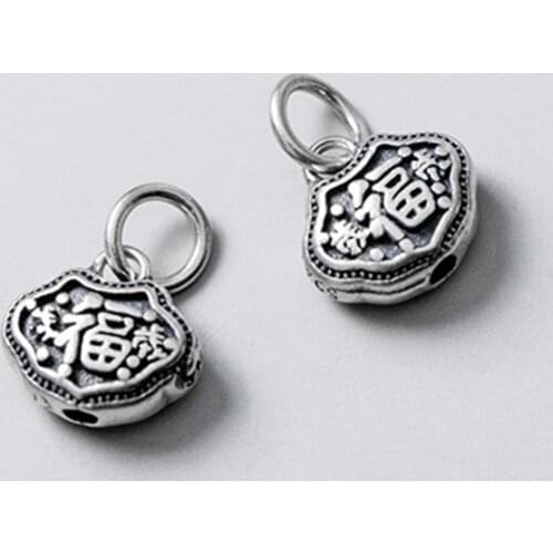 925 Sterling Silver Classic Chinese Safety Lock Charms Matte Craftwork Lucky Silver Pendant DIY Jewelry Findings For Family Gift