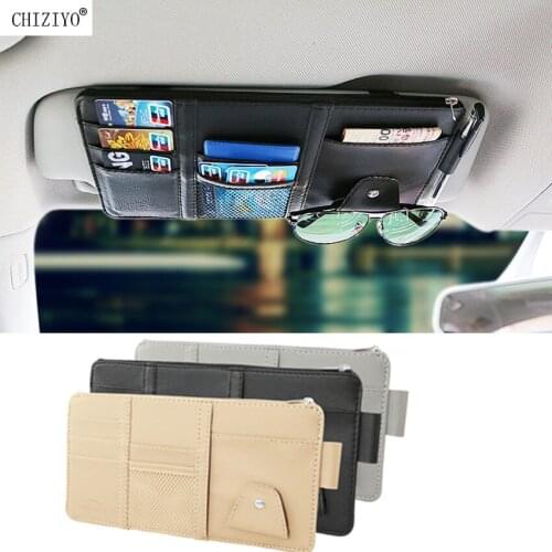 Car Sun Visor PU Leather Storage Bag Card Package Holder Multifunction Organizer For Card Glasses Drop Shipping CHIZIYO