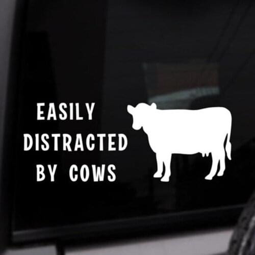 Black/Sliver Easily Distracted By Cows Quote Car Sticker Removable Waterproof Window Body Bumper CL890
