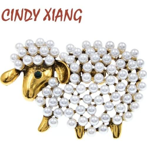 CINDY XIANG New Cute Pearls Sheep Brooches For Women And Men White Grey Animal Casual Party Brooch Pins Gifts Party Jewelry Gift