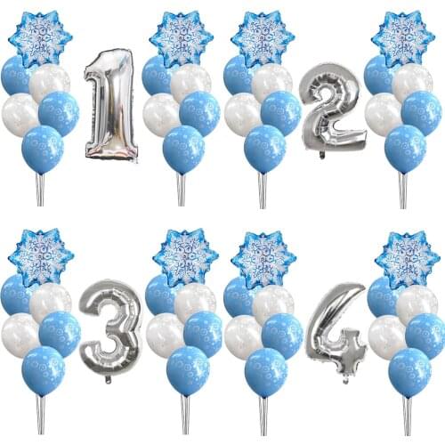 Snowflake Decorative Party Supplies Snow Confetti Latex Balloon Number Foil Balloon for Kids Birthday Summer Winter Decorations