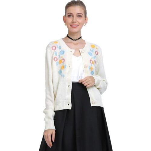 Elegant Long Sleeve Floral Print Cardigan Sweater Women New Single-breasted Female Short Soft Flexible Knitted Sweater