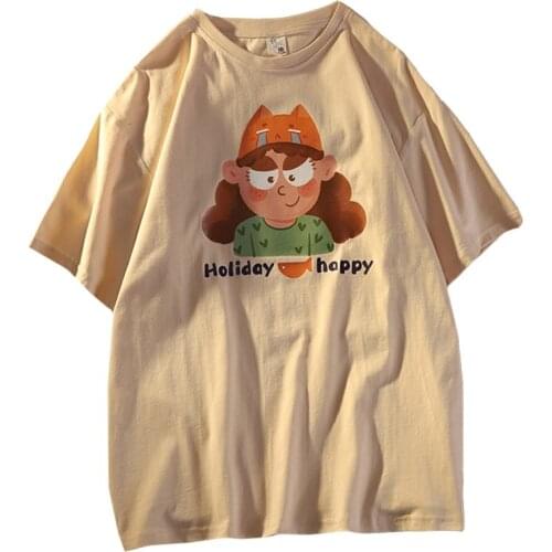 ZuoLunOuBa Summer Casual O-neck Women T Shirt Short Sleeve Print Letter Harajuku Holiday Happy Little Girl Tees Tops Female