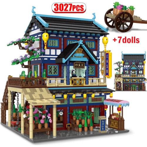 City Chinese Style Creative Street View Ancient Architecture Model Building Blocks House Figures MOC Bricks EducatioToy for Kid