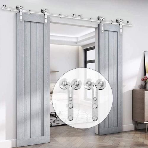 JACHOR 4-16FT Stainless Steel Barn Door Slide Hardware Y-Shape Hanging Roller Rail Sliding Door Fittings for Double Doors