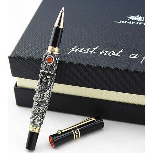 JINHAO Noble Gray Dragon Play Pearl Dragon Carved Crystal Roller ball pen for gifts office school pens new design