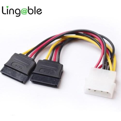 Lingable SATA Power Splitter Cable Molex 4pin to Dual Serial ATA 15pin x 2 Male to Female Y Hard Drive Power Converter Cables