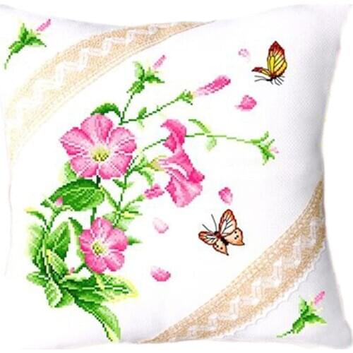 Morning Glory Wildflowers Butterflies Cushion Cover Stamped Cross Stitch Throw Pillow Kit, 18.1inches