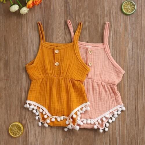 Newborn Baby Girl Romper Summer Sling Sleeveless Playsuit Solid One Piece Jumpsuit