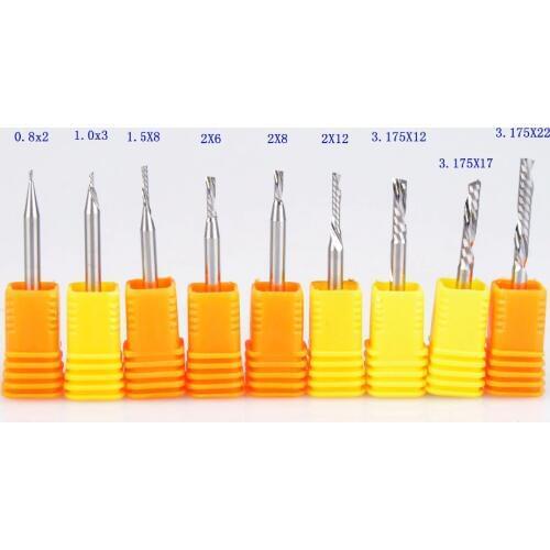 10pc SHK 3.175mm AAA Left Spiral milling cutter down cut one Flute router bit CNC end mill carbide milling cutter