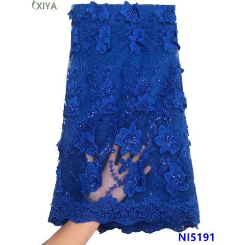 Royal Blue French Tulle Mesh Lace Fabric Newest Embroidery Milk Silk Lace Fabric with Sequins African Cord Lace Fabric NI5191