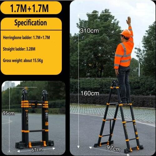 1.7M+1.7M Herringbone Ladder/3.4M Straight Ladder Multifunctional Anti-tilt Engineering Ladder Telescopic Ladder Folding Ladder