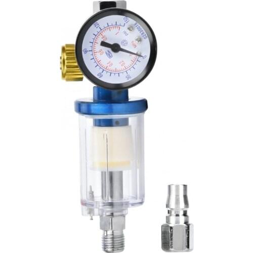 1/4in thread Mini Air Pressure Regulator Inline Water Oil Trap Filter Separator for Spray Gun Tool Pressure Gauge