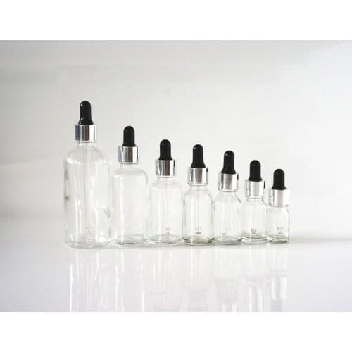 5/10/15/20/30/50/100ml Reusable Essential Oil Bottle Cosmetic Black Rubber Head Dropper Silver Cap Clear Refillable Container