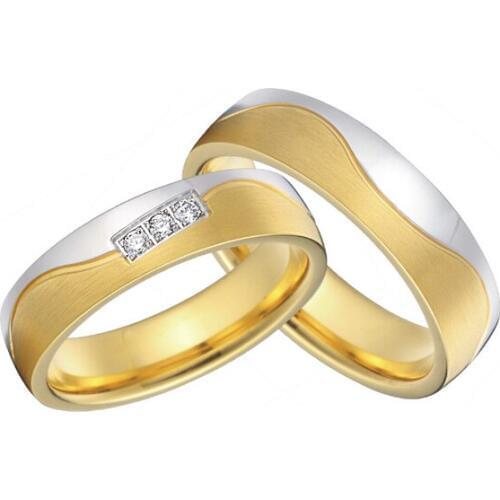 Custom bridal pair alliance yellow gold color and silver color titanium wedding bands rings sets snubni prsteny