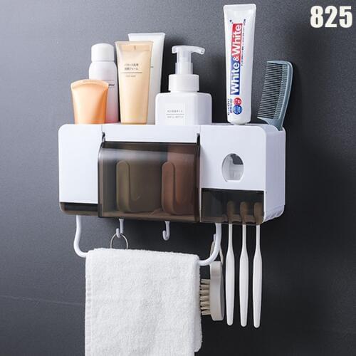 Home Bathroom Storage Wall Mounted Toothbrush Holder Set Automatic Toothpaste Dispenser Bathroom Toothbrush Holder Kit