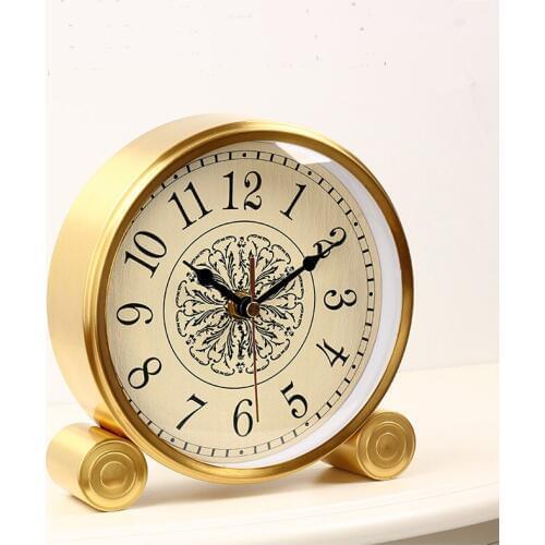 New Brass European Retro Table Clock Table Watch Living Room Office Bedroom Clock Desk Luxury Silent Quartz Table Clock Vintage