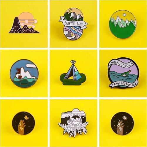 Outdoor Brooches Nature Badges on Backpack Adventure Badges for Clothes Enamel Pins for Backpacks Clothes Lapel Pin Badge Gifts