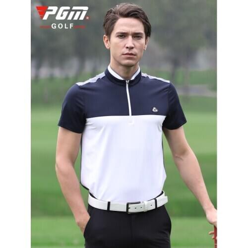 PGM New Arrival Summer Mens Golf Clothing Golf Casual Cotton Zipper Collar Breathable Quick-Drying Short Sleeve T-Shirt Tops