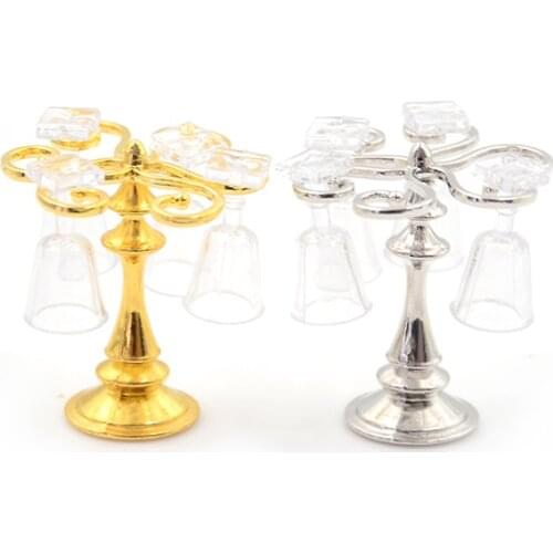 5PCS/Set Mini Cute Resin Metal Cup Holder With 4 Wine Glass Toys 1/12 Miniature Dollhouse Accessories For DollHouse Gifts