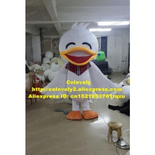 Chuffed White Duck Duckling Mascot Costume Cartoon Character Mascotte Big Wings Orange Feet Smilingly Eyes Happy Face ZZ1226 FS