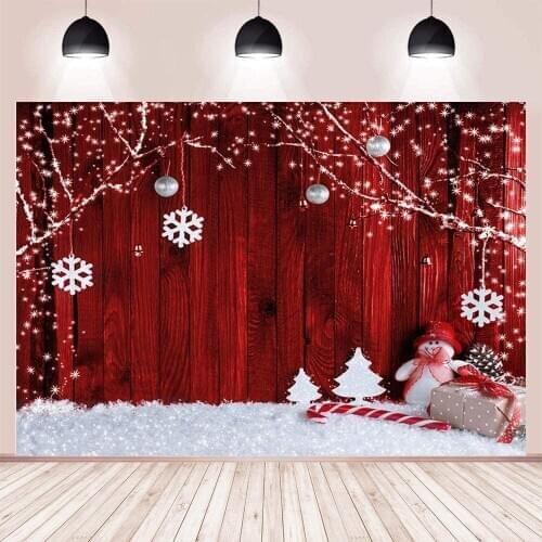 Christmas Red Rustic Wood Backdrop Decor Winter Snowman Gifts Snowflake Birthday Wedding Party Background Studio Photo Props