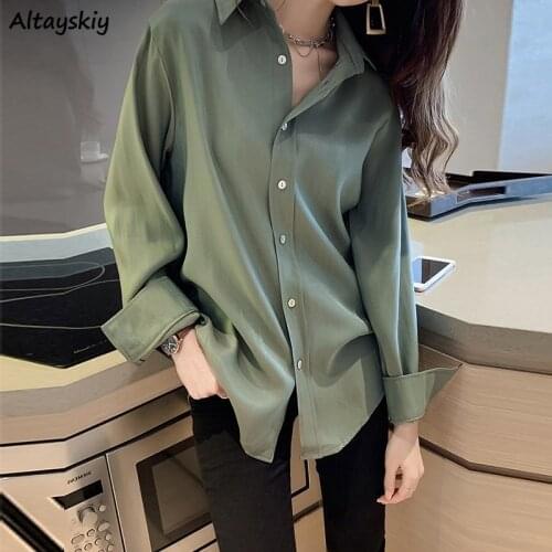 Oversize Shirts Women New Spring Solid Single Breasted Leisure Minimalist Feminine Chiffon Trendy Clothing All-match Cozy Tops