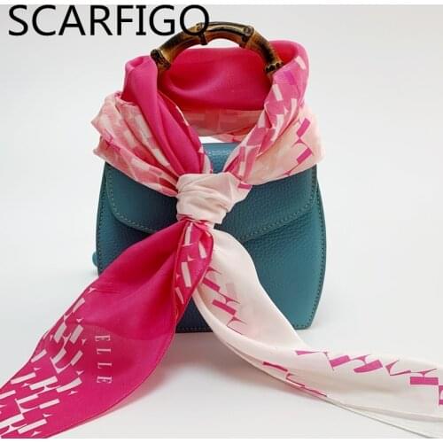 SCARFIGO 30*160cm Silk Women Scarves Pink Printing Neckerchief For Ladies Accessories