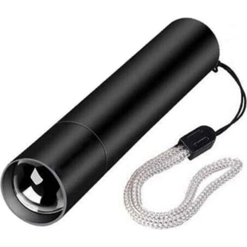Strong Light Flashlight USB Rechargeable Mini Small Portable Black Flashlight+Tail Strap+USB Cable