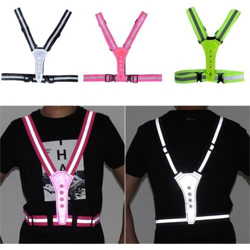 Cycling Reflective Safety Vest LED Light Y-shaped Harness Night Reflective Vest High Visibility Adjustable Light Chest Strap