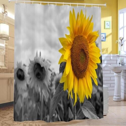Sunflower Shower Curtain Bathroom Polyester Waterproof Shower Curtain Home Decor With 12 Free Hooks, 71 Inches