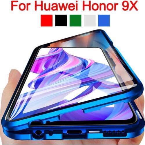 Honor 9x protective case honor9x for huawei honer 9 x bumper phone cover hawei hauwei honer x9 Magnetic adsorption Glass Coque