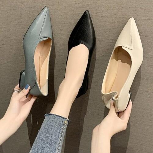 2021 spring and autumn new ladies fashion all-match high heels shallow mouth pointed low heel shoes