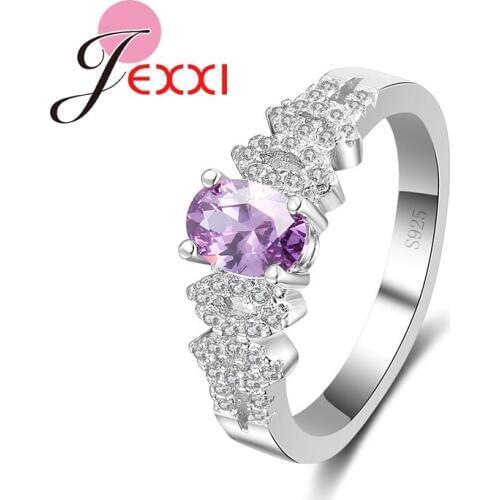 Woman Favorite Beautiful Purple Oval Crystal 925 Sterling Silver Wedding Engagement Rings Exquisite Birthday Jewelry