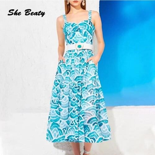 2021 Summer Spaghetti Strap Dress Women Sleeveless Off-Shoulder High Waist Blue Pink Sexy Square Collar Party Night Dresses Robe