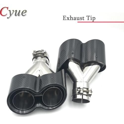 1Pair New Type Glossy Carbon+Silver Stainless Steel Dual Exhaust Pipe End tail Muffler Tip Universal Y model Car tuning muffler