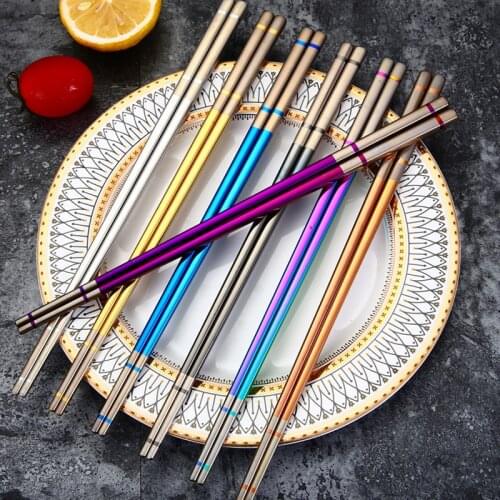 1 Pair Stainless Steel Non-Slip Chopsticks Metal Chop Sticks Tableware Silver Gold Multicolor Wedding Party Festival Supplies