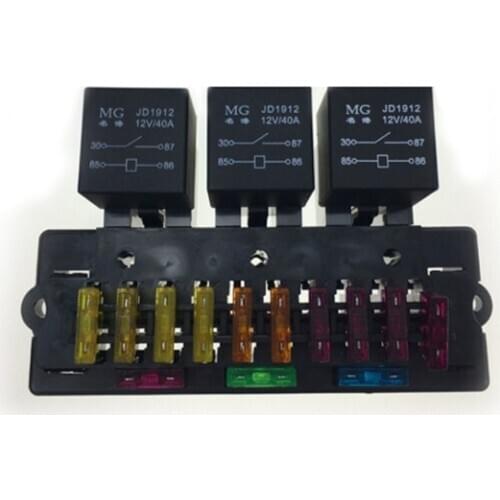 10 way Relay Fuse Relay Box 10-Slot Blade Holder Block Plastic for Motor-Home Automotive Car Accessories with relay and terminal