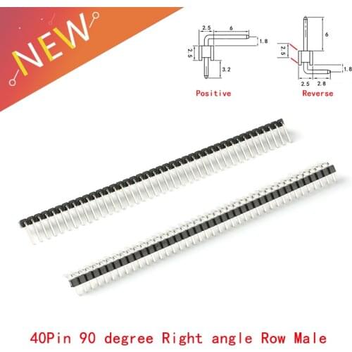 10Pcs/lot 2.54mm 1*40p 90 degree Right angle Single Row Male R/A Pin Header Positive/Reverse PCB Board Connector Pinheader